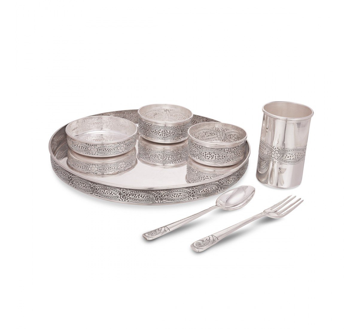 Antique Meal Plate Set In Silver