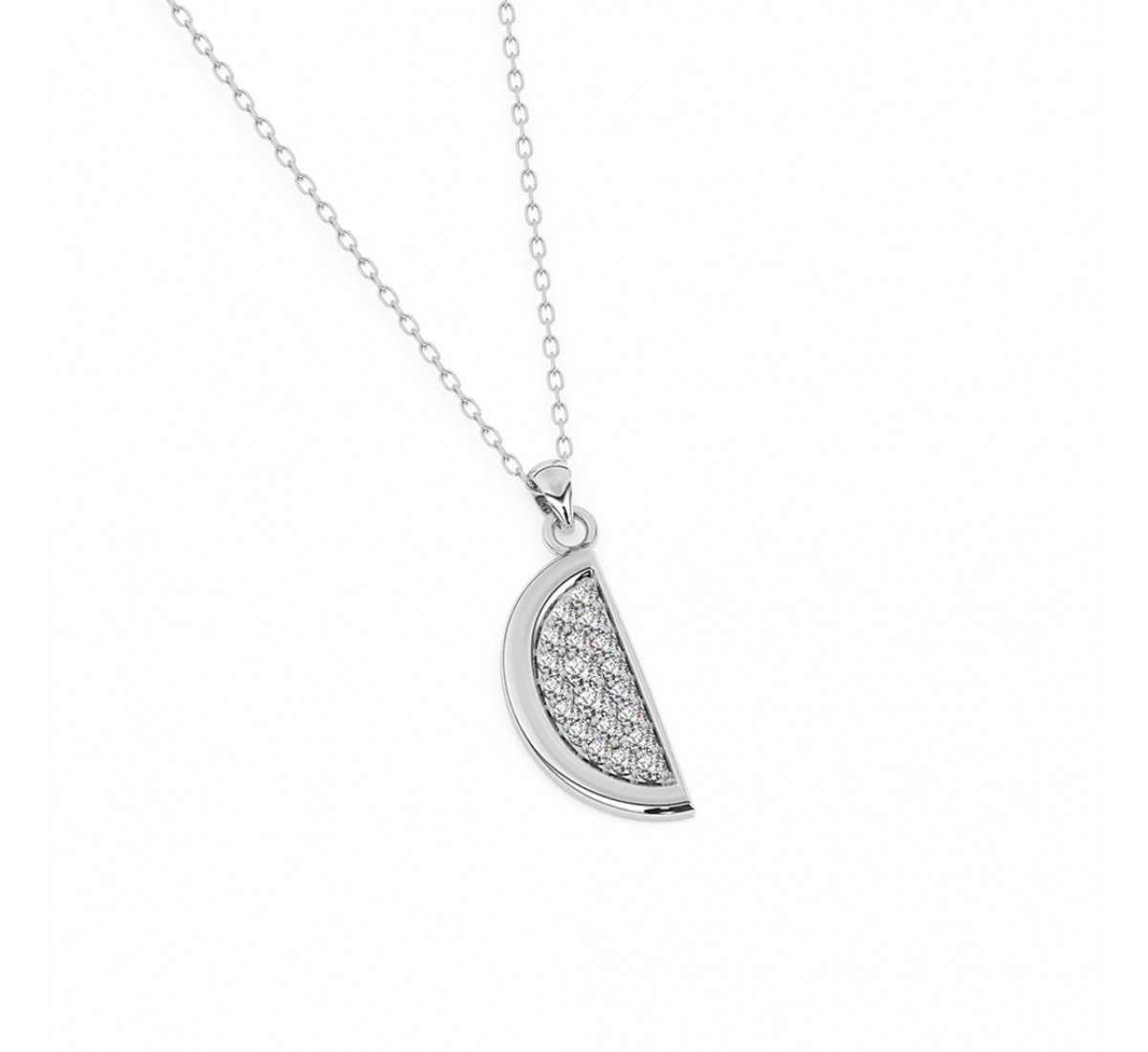 Silver Half Disk Shining Pendant With Link Chain