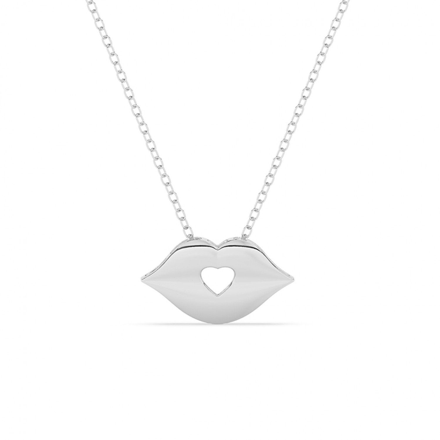 Silver Lips Pendant With Link Chain