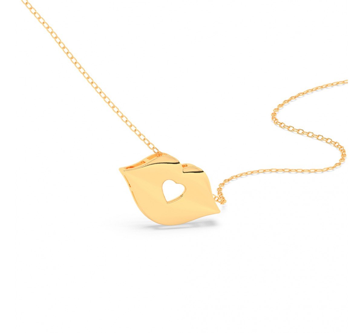 Gold Lips Pendant With Link Chain