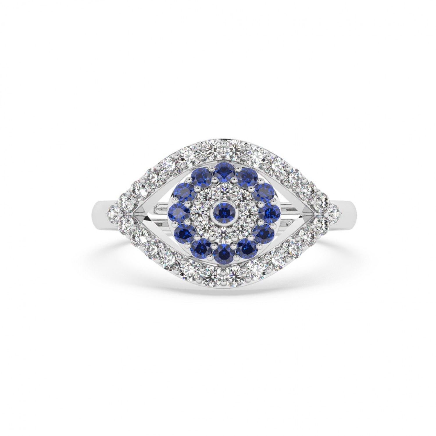 Silver Radiant Blue Stone Studded Evil Eye Ring