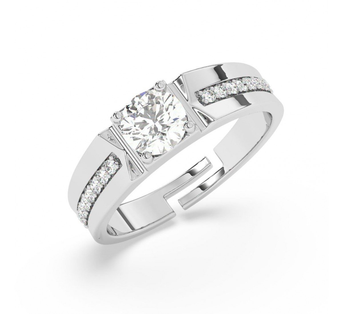 Silver Classic Solitare Ring For Men