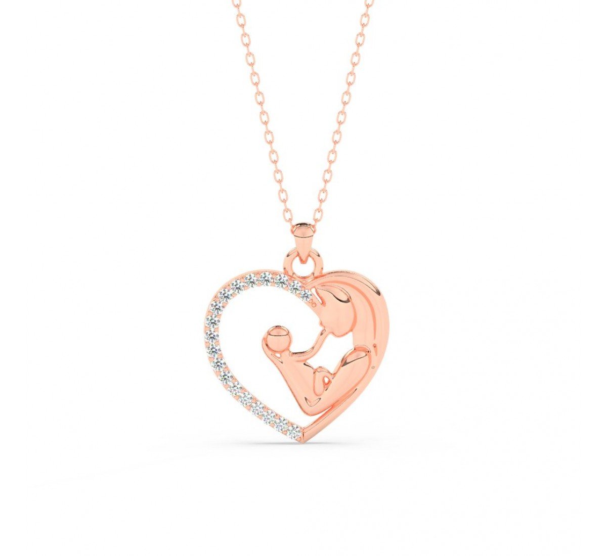 Rose Golden Mother Child Embrace Pendant With Link Chain
