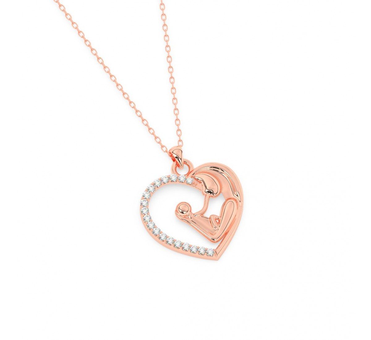 Rose Golden Mother Child Embrace Pendant With Link Chain