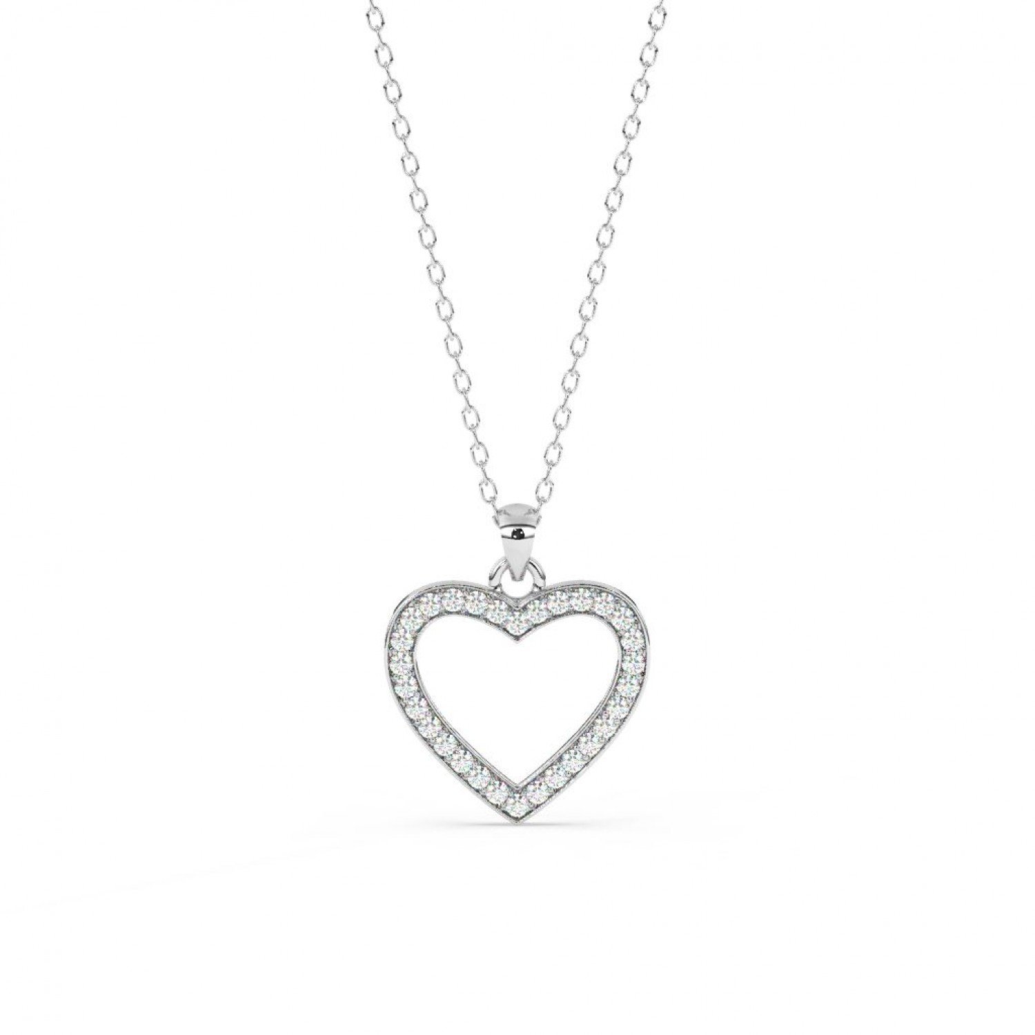 Silver Dazzling Zircon Heart Pendant With Link Chain