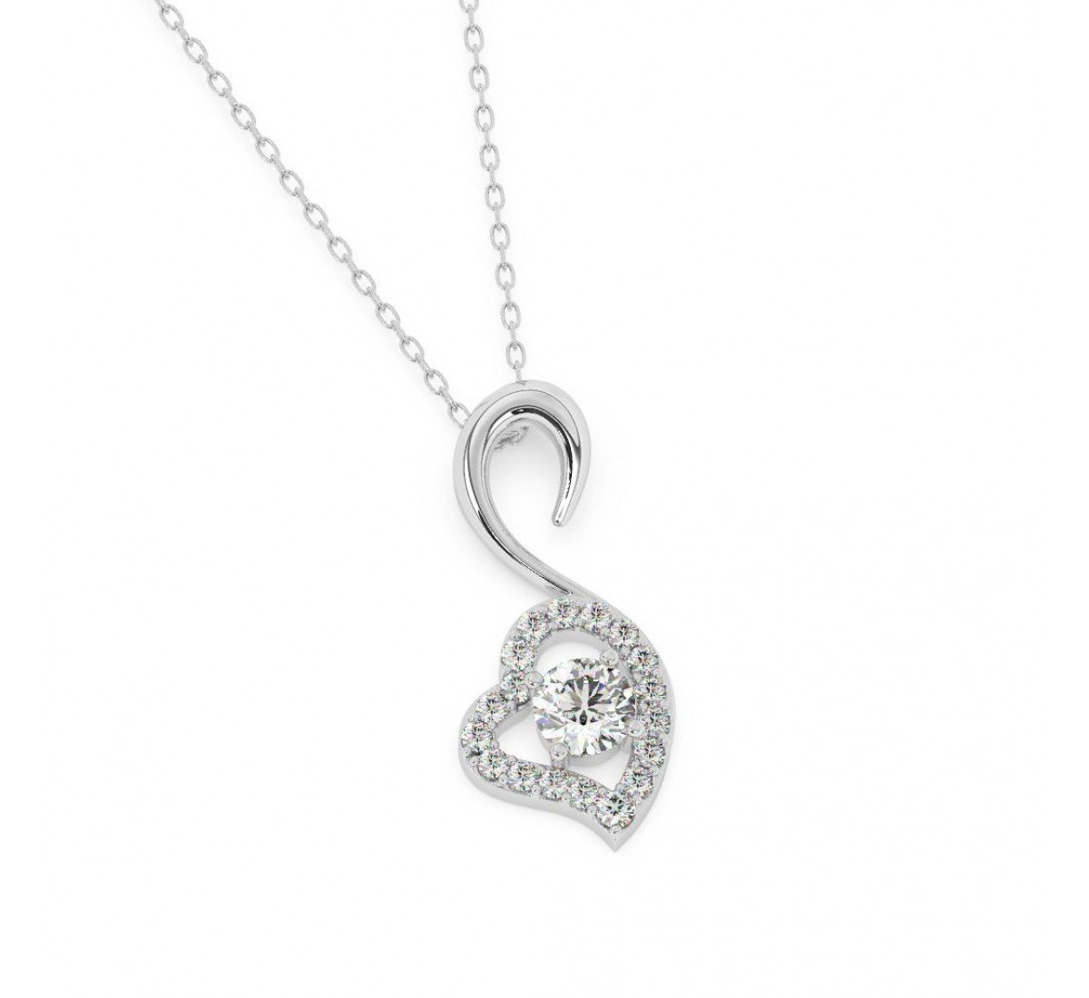 Sliver Zircon Swan Pendant With Link Chain