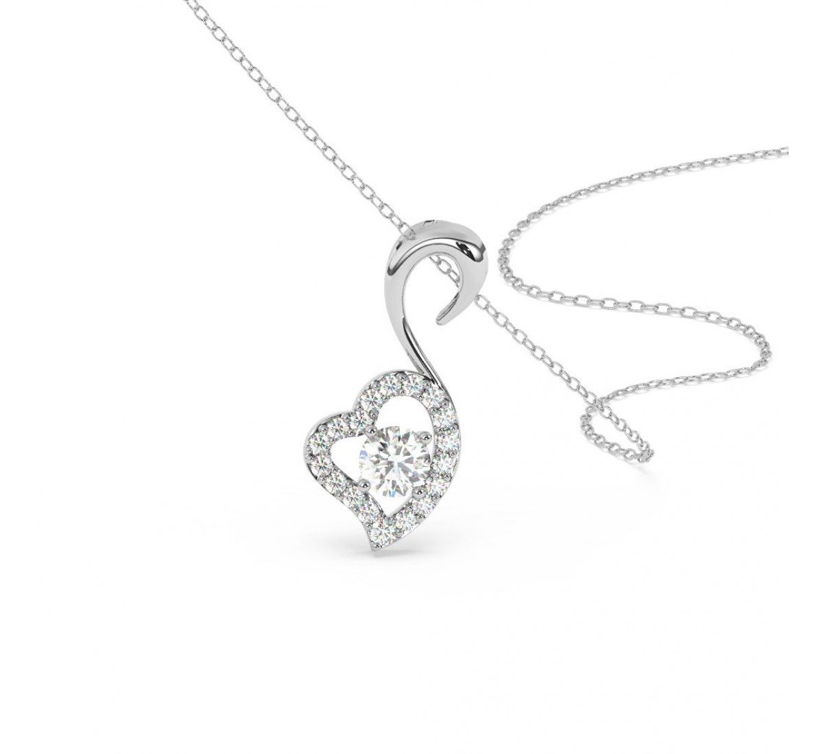 Sliver Zircon Swan Pendant With Link Chain