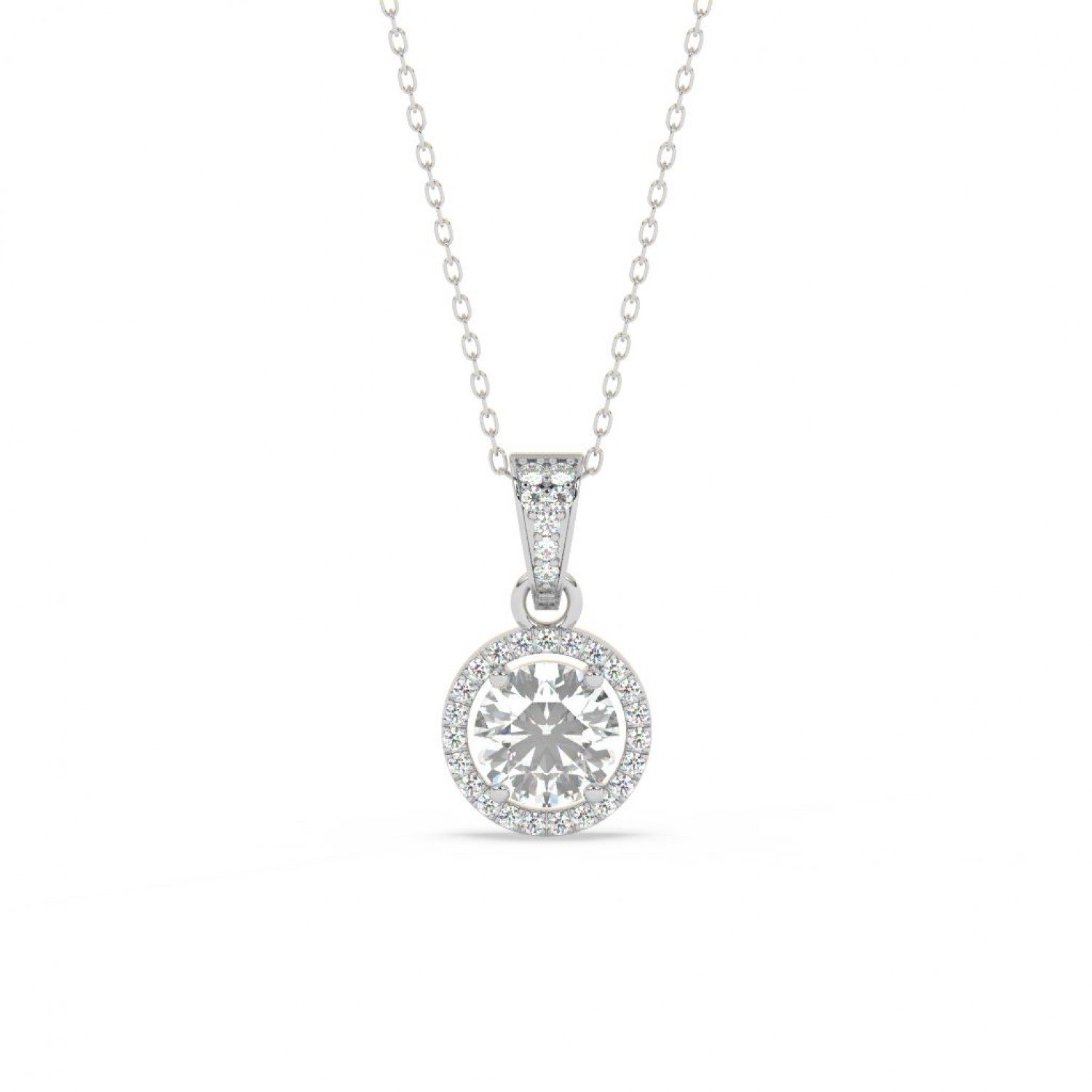 Silver Zircon Round Solitaire Pendant With Link Chain