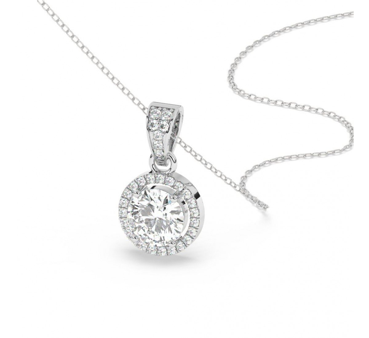 Silver Zircon Round Solitaire Pendant With Link Chain