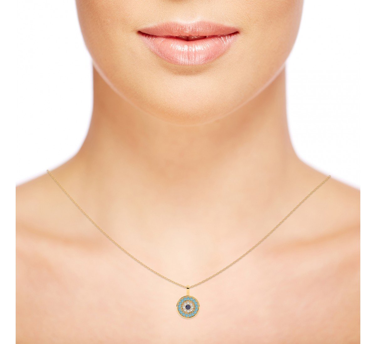 Gold Radiant Blue Disk Pendant