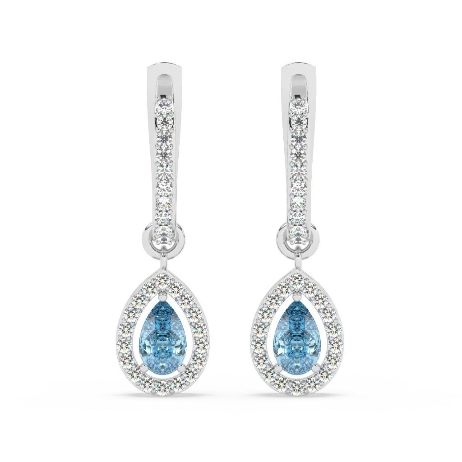 Silver Sparkling Blue Stone Hoop Earrings
