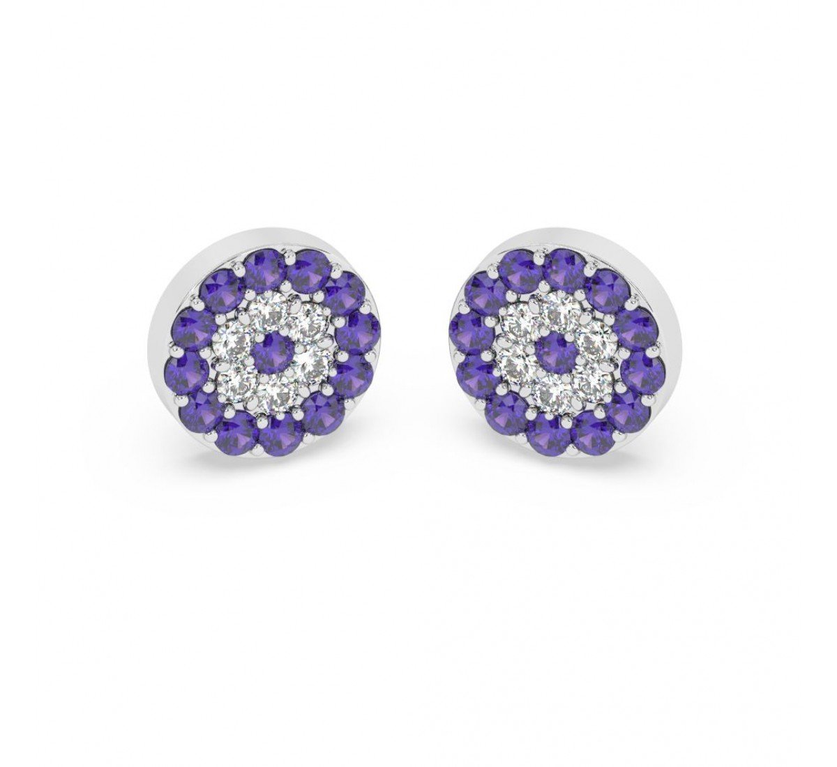 Silver Radiant Blue With Zircon Disk Earrings