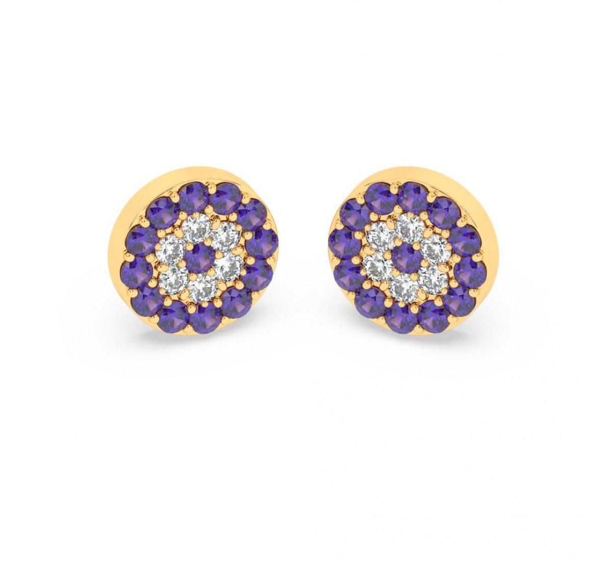 Gold Radiant Blue With Zircon Disk Earrings
