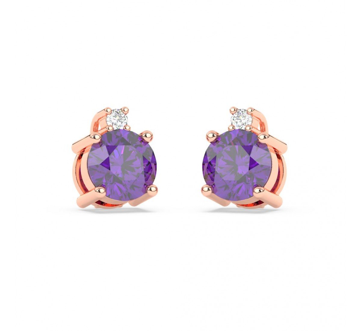 Rose Gold Purple Stone Shining Earrings