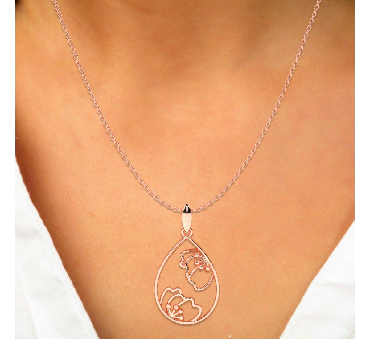 Rose Gold Eddy Floral Marquise Pendent
