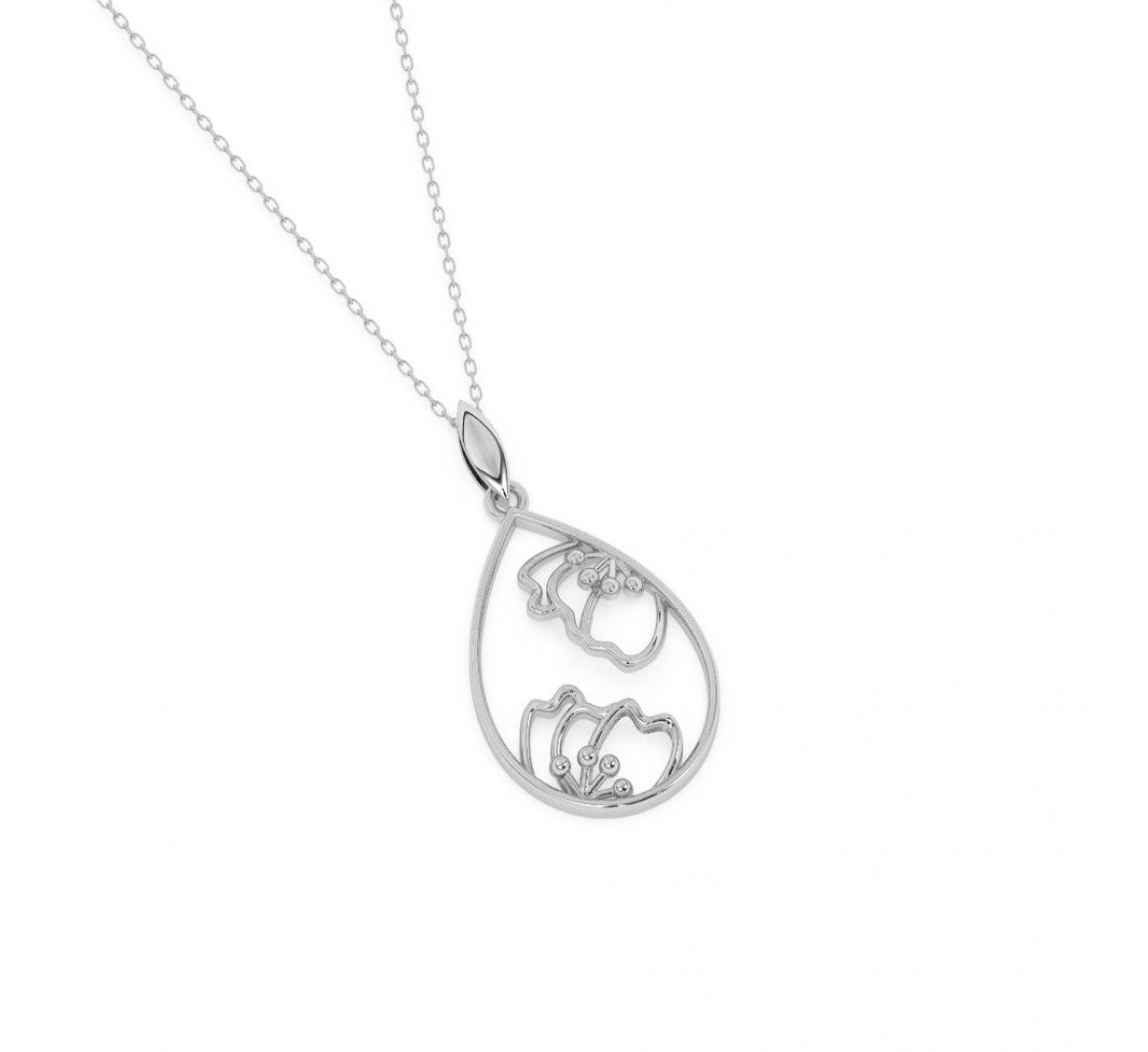 Silver Eddy Floral Marquise Pendent