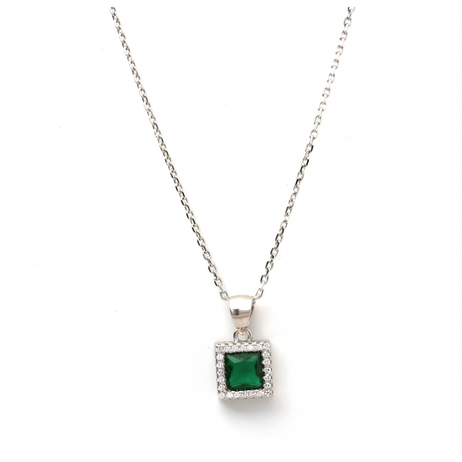 Silver Green Zircon Square Pendent