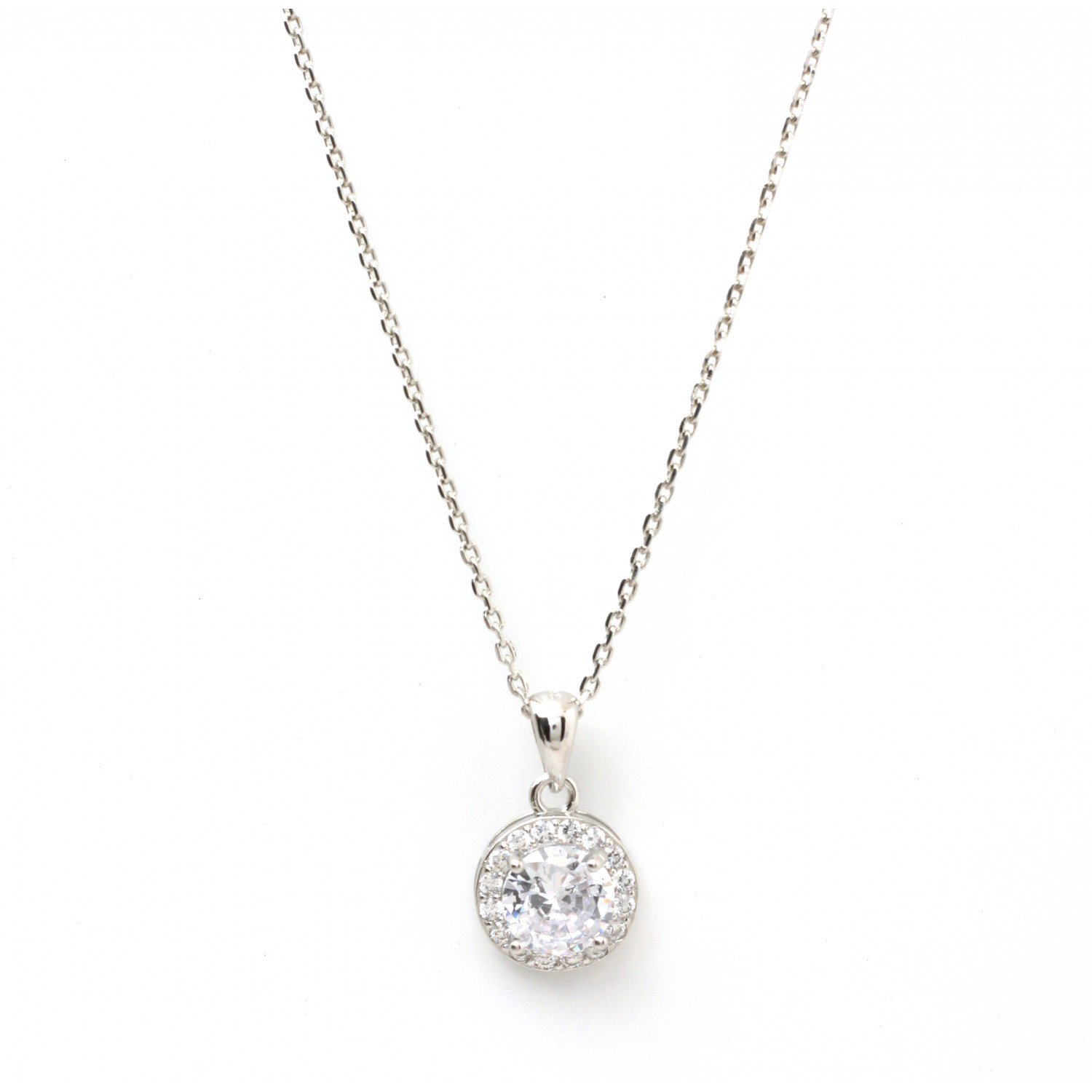 Silver White Zircon Round Pendent