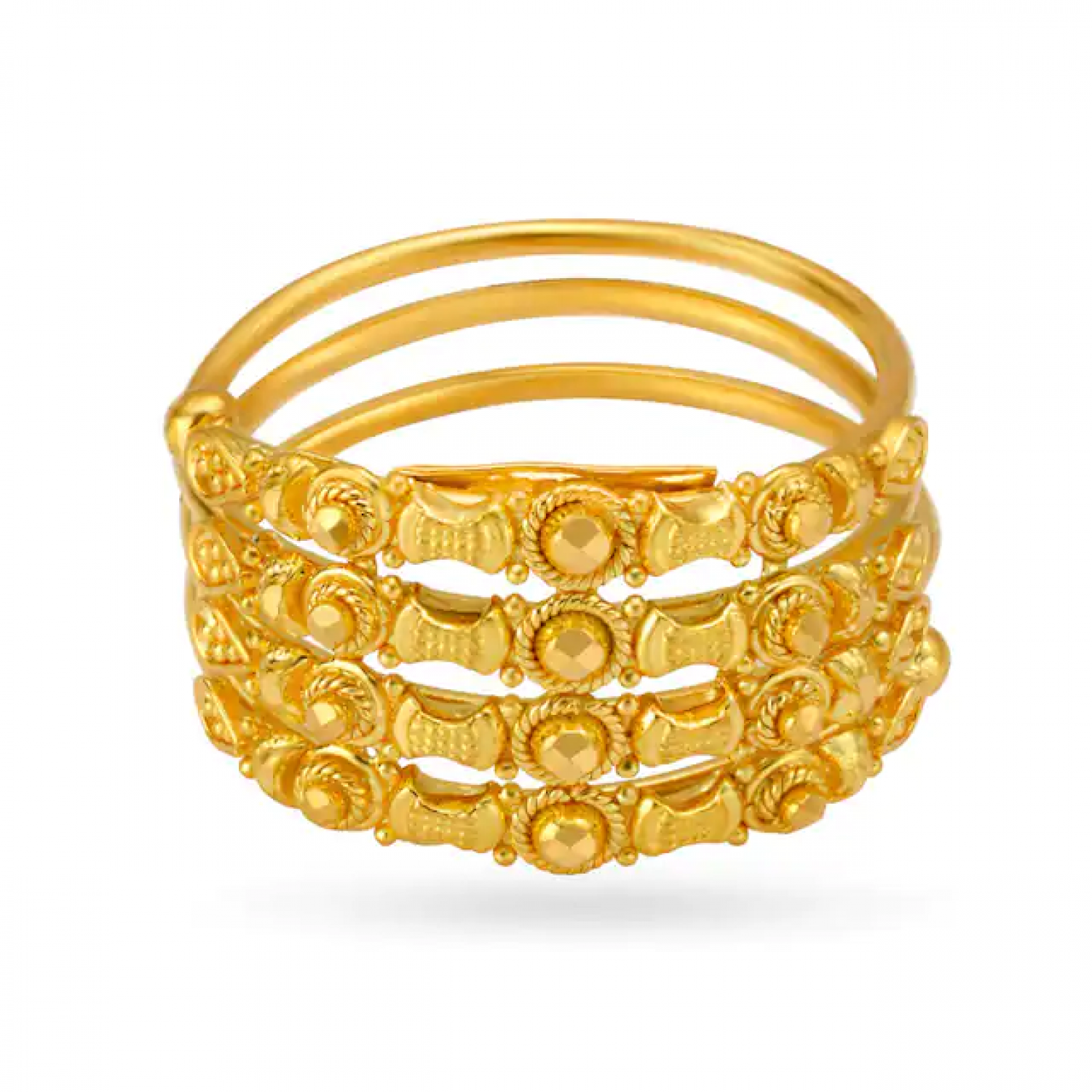 Four Band Carved Gold Ring