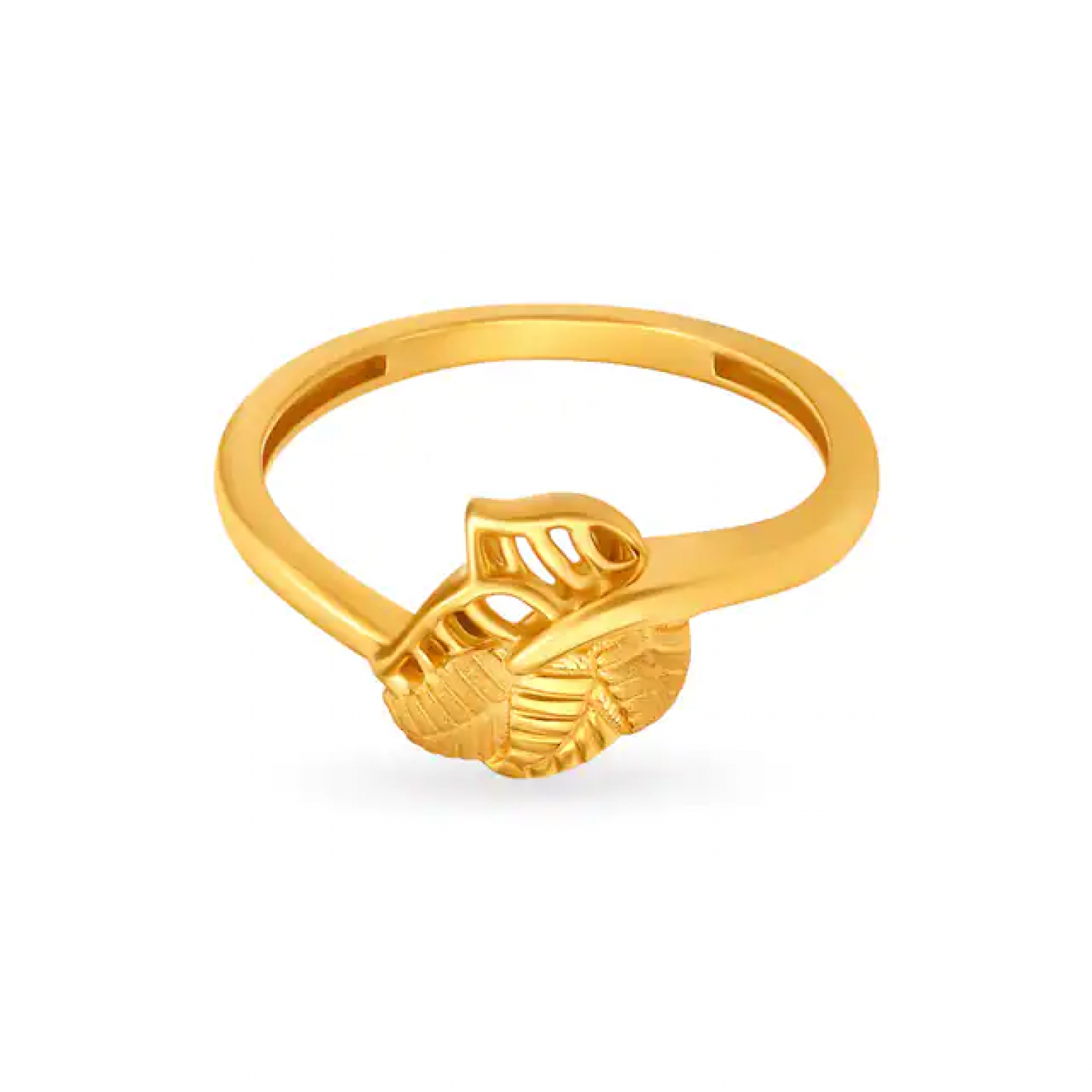 Elegant Ridged Leaf Gold Ring