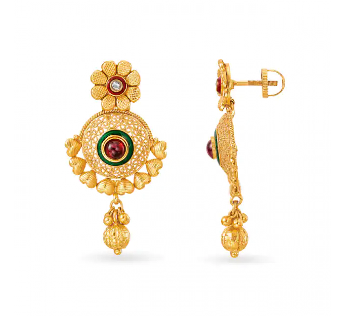 Isha Floral Drop Gold Earrings
