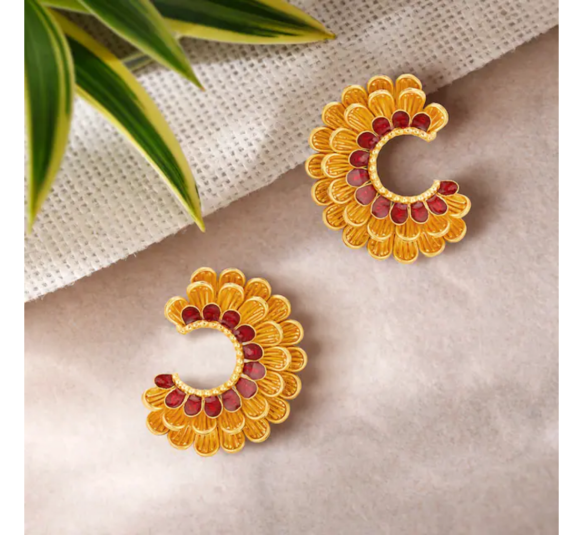 Ekta Floral Hoop Gold Earrings