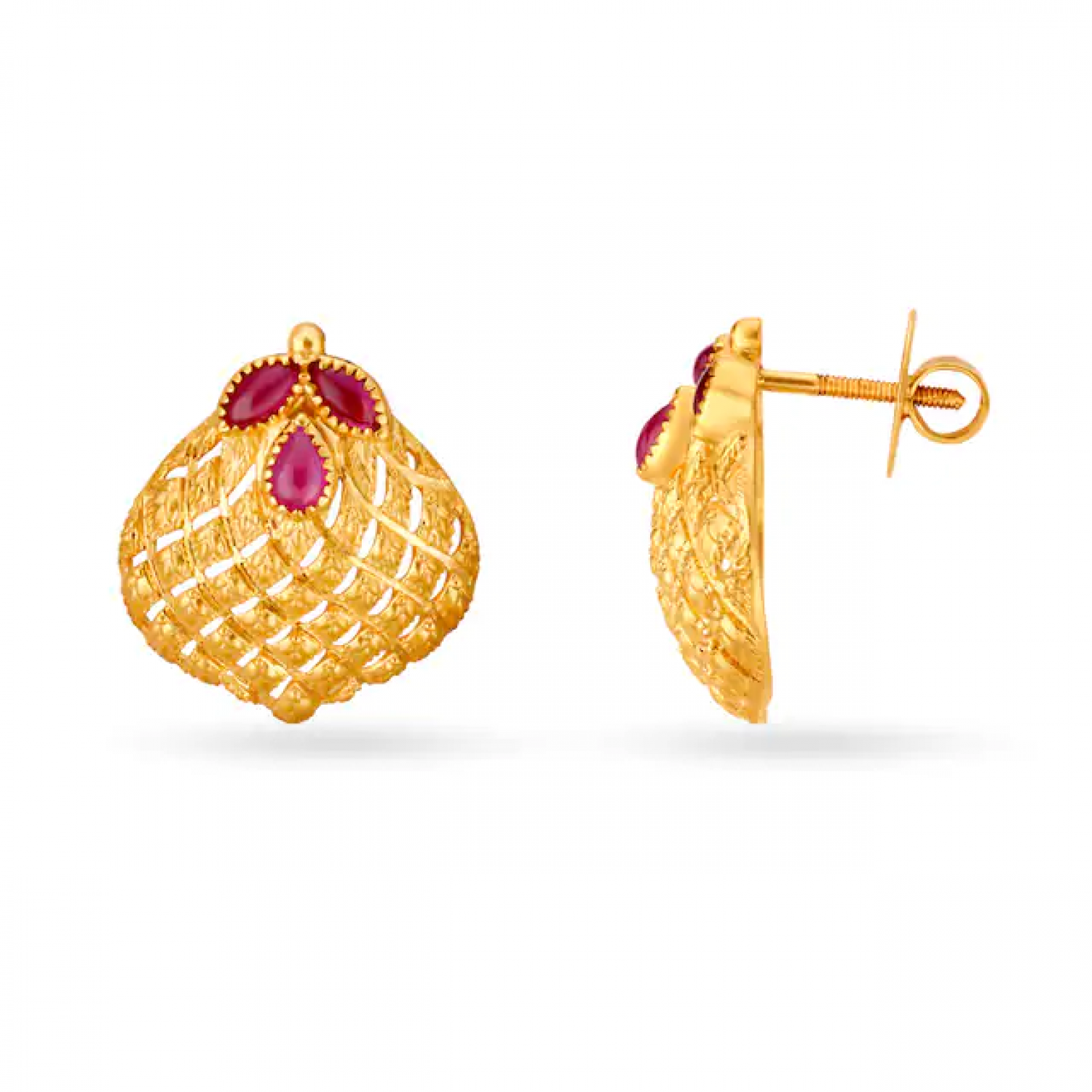 Ornate Leaf Stud Gold Earrings