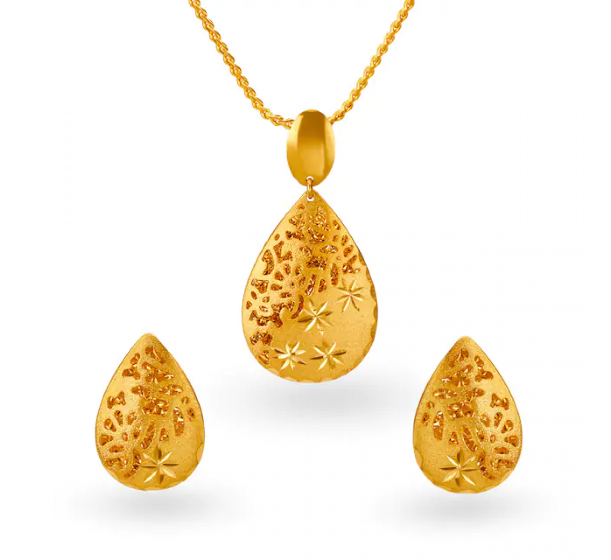 Abstract Cut Gold Pendant Set